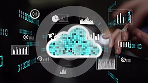 Digital Transformation in Business with Cloud Computing Graphics and Data Visualization Concepts on Computer Interface