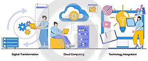 Digital transformation, cloud computing, technology integration concept with character. Digital innovation abstract vector