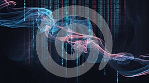 Digital Transformation Concept With Binary Code and Flowing Colorful Smoke Effect