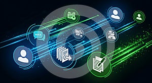 Digital Transformation Concept: Data Flow and Connectivity with Icons
