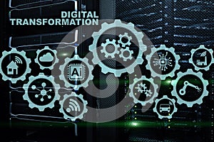 Digital Transformation Concept of digitalization of technology business processes. Datacenter background photo