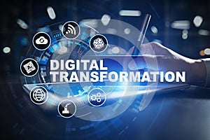 Digital transformation, Concept of digitization of business processes and modern technology.