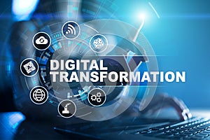 Digital transformation, Concept of digitization of business processes and modern technology.