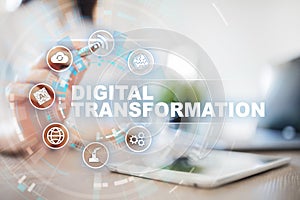 Digital transformation, Concept of digitization of business processes and modern technology.