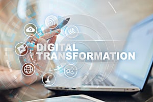 Digital transformation, Concept of digitization of business processes and modern technology.