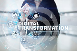 Digital transformation, Concept of digitization of business processes and modern technology.