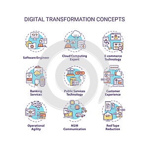 Digital transformation concept icons set