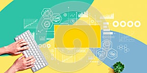 Digital Transformation concept with person using computer keyboard