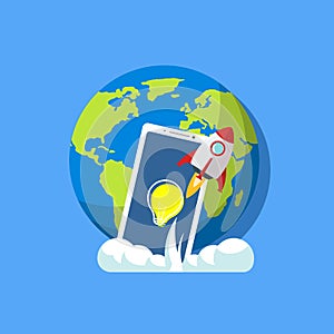 Digital Transformation Concept with Phone and Rocket