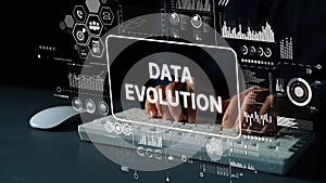 Digital Transformation and Data Evolution Concept with Keyboard and Data Visualization Background. Asymptotic smart data