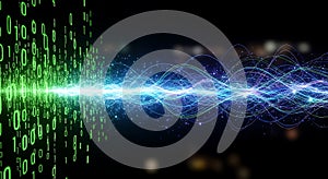 Digital Transformation Data Stream From Binary Code To Ethereal Network