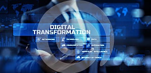 Digital Transformation disruption modern innovation technology and business concept on virtual screen.