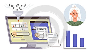 Digital Invoice Management with Data Processing and Business Analytics Displayed on a Computer Screen