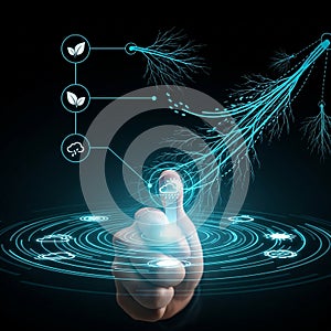 Digital Transformation - Hand Touching Technology Interface with Nature Icons