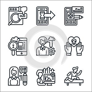 digital transformation line icons. linear set. quality vector line set such as challenge, performance, testing, high value,