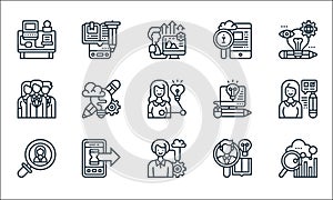 Digital transformation line icons. linear set. quality vector line set such as performance, characteristic, focusing, talent