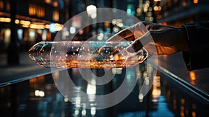 Digital transformation of modern interface and hand touching metaverse concept.