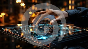 Digital transformation of modern interface and hand touching metaverse concept.