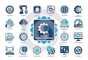 Digital Transformation solid icon set