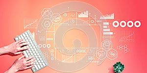 Digital Transformation concept with person using computer keyboard