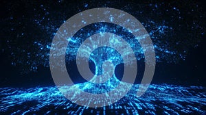 Digital Tree of Binary Code in Blue Glow