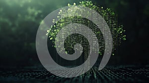 Digital Tree of Binary Code and Leaves