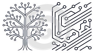 Digital Tree and Circuit Board Pattern for Tech Concepts, vector design Generative AI