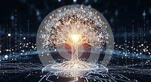 Digital Tree Data Network Connection Circuit Board Technology Abstract