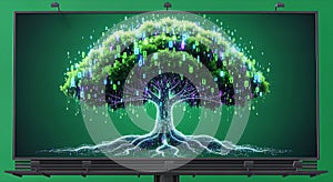 Digital Tree of Data and Technology on Screen, Tech Innovation Concept for Future Computing