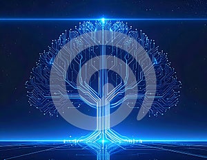 Digital Tree of Knowledge - Glowing Circuit Board Design
