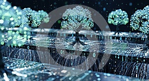 Digital Tree of Life Futuristic Technology and Binary Code Network