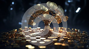 A digital tree made of crypto coins, symbolizing the flourishing ecosystem and growth potential