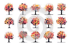 Digital tree polygonal logo vector set. Technology development growth symbols, big data progress it icons, concepts