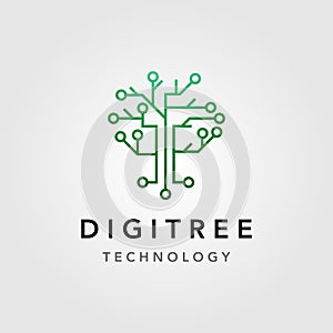 Digital tree technology electric circuit logo vector design