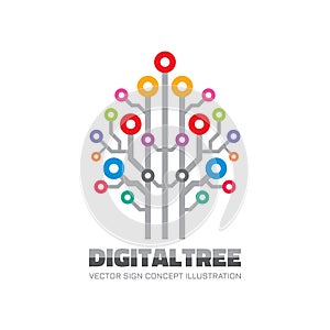 Digital tree - vector logo sign template concept illustration in flat style. Computer network technology sign. Electronic design.