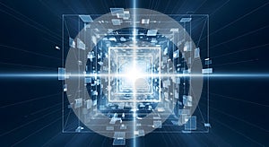 Digital Tunnel, Abstract Data Stream, Technology Background, Futuristic Sci-Fi