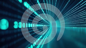 Digital tunnel with binary code flowing, futuristic technology concept