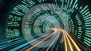 Digital Tunnel with Binary Code and Motion Blur