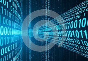 A digital tunnel of binary code with numerous 