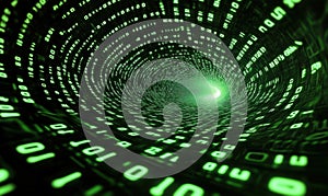 Digital tunnel of binary code representing data flow and information technology concepts