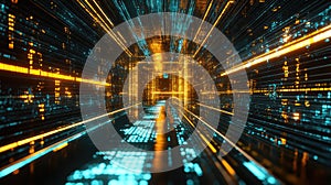 Digital tunnel connecting data points representing network flow