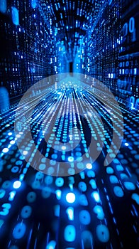 A digital tunnel filled with flowing binary code, data transmission and advanced technology systems