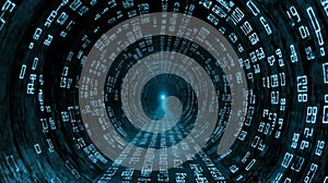 Digital Tunnel, Futuristic Data Stream Binary Code Visualization, Abstract Technology Background