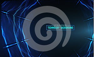 Digital tunnel light technology background. Data flow motion effect. Data science tech innovation.