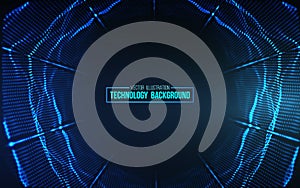 Digital tunnel light technology background. Data flow motion effect. Data science tech innovation.