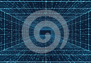 Digital tunnel showcasing futuristic binary data visualization and network connectivity