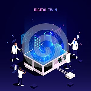 Digital Twin Technology Isometric Composition