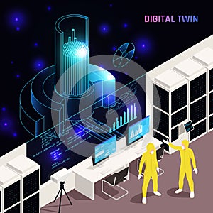 Digital Twin Technology Isometric Composition