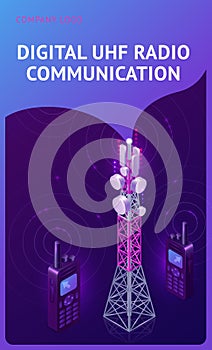 Digital UHF radio communication isometric banner photo