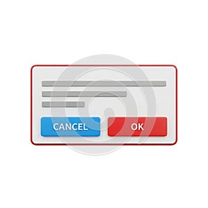 Digital User Interface Window with Cancel and OK Buttons on White Background digital window